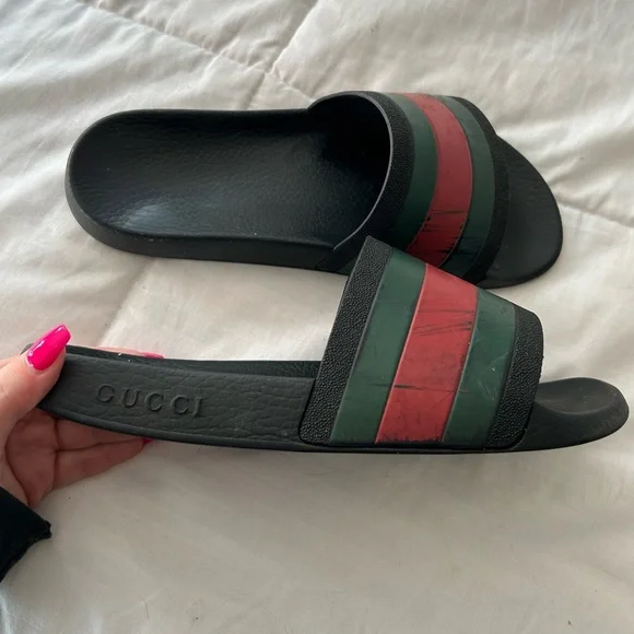 AUTHENTIC MENS GUCCI SIGNATURE STRIPE RUBBER SOLE SLIDES ✨ - Picture 1 of 6